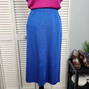 Ming Wang A‑Line Knit Midi Skirt – “Sapphire Sea Blue” Small